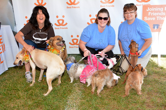 Volunteers and Fosters Donna Leonard, Jessica Simon, and Joyce Simon with RORR dogs Dibs and Lammie
